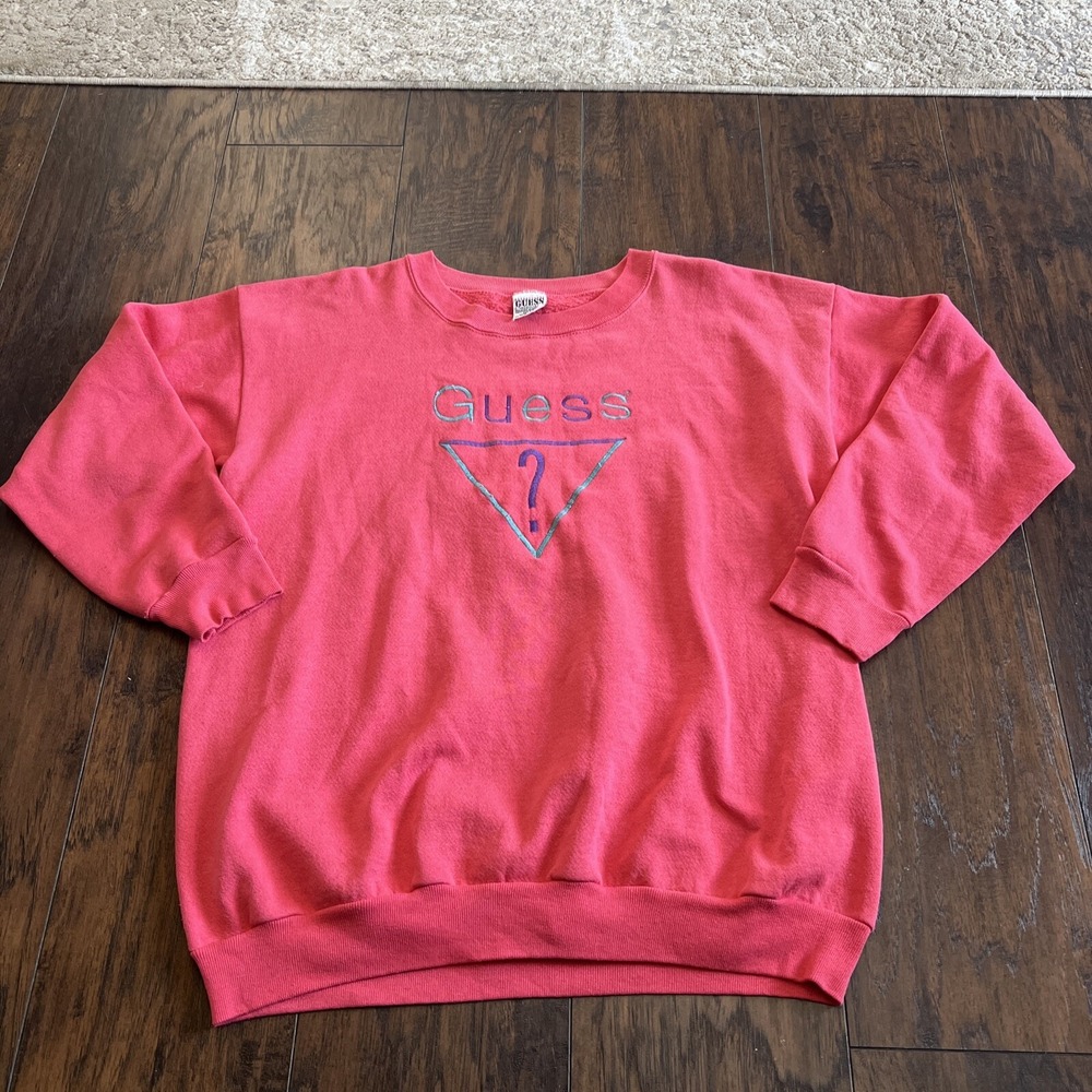 VTG  Guess  Triangle Spellout Logo Sweatshirt XL 80s USA Made Georges Marciano